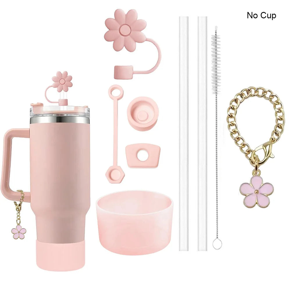 🌸 9-Piece Bottle Accessories Set (Strawberry Pink)