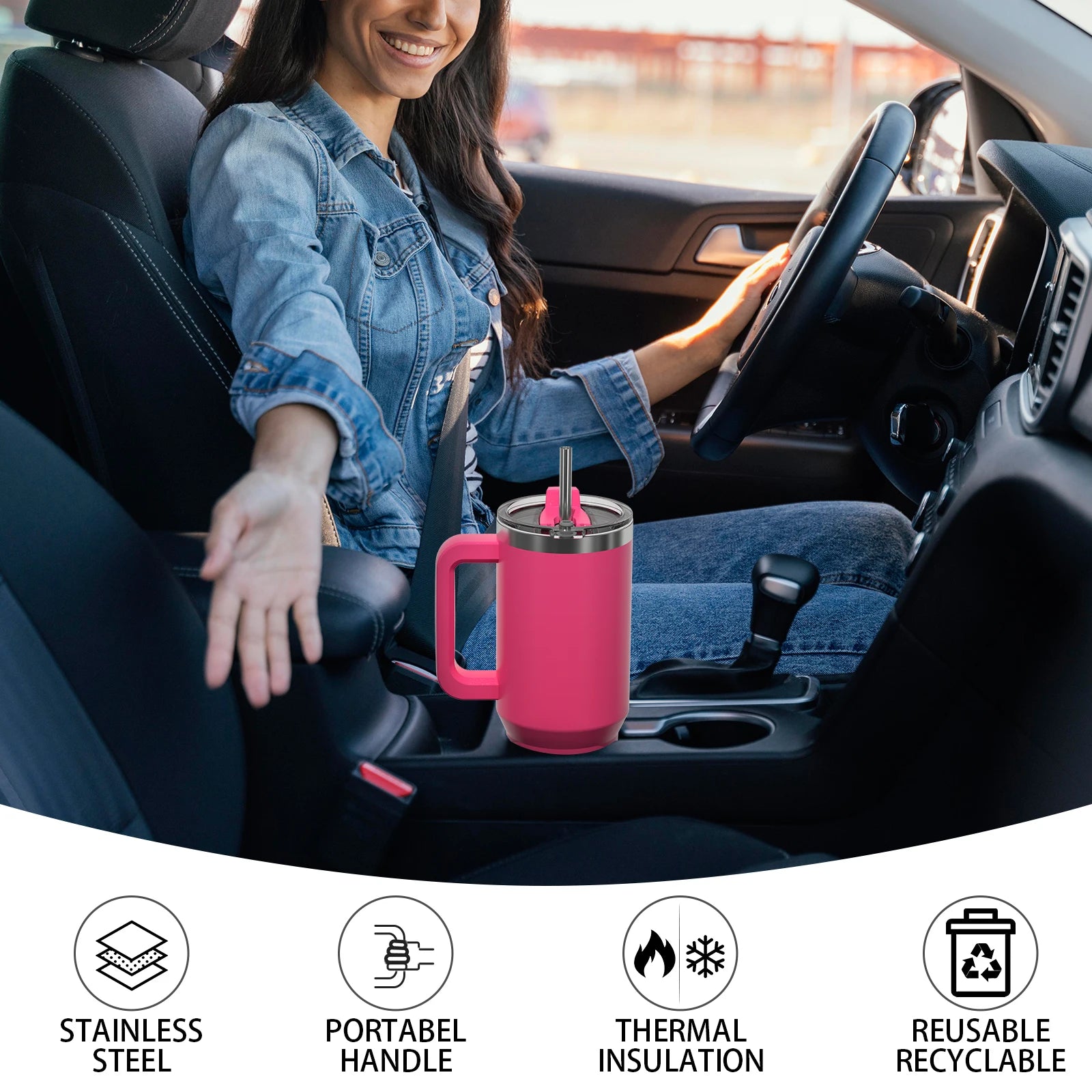 🌸 Insulated Tumbler with Handle & Straw 20 oz (Liquorice Black)