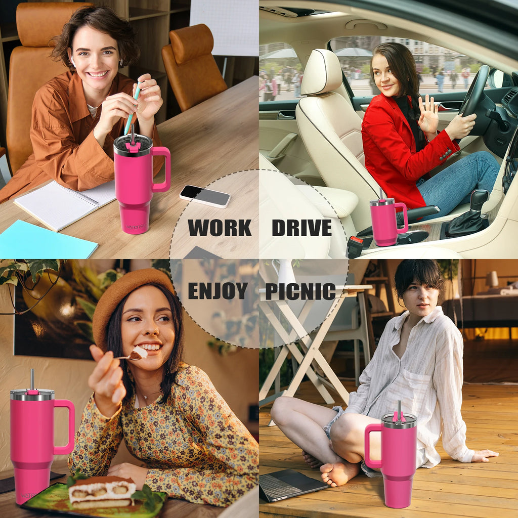 🌸 Insulated Tumbler with Handle & Straw 20 oz (Liquorice Black)